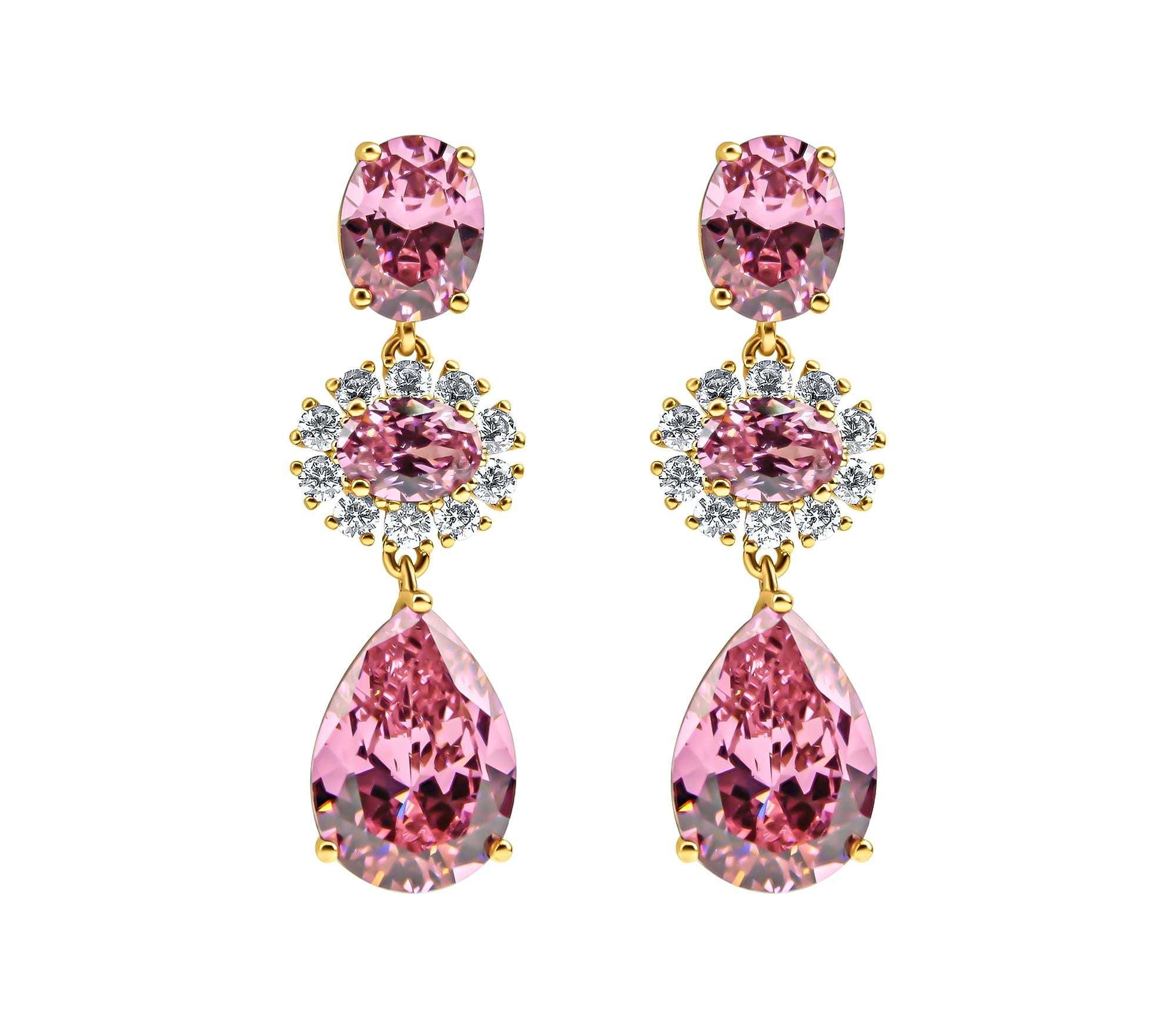 Garie auskari ar rozā Swarovski kristāliem un zelta pārklājumu