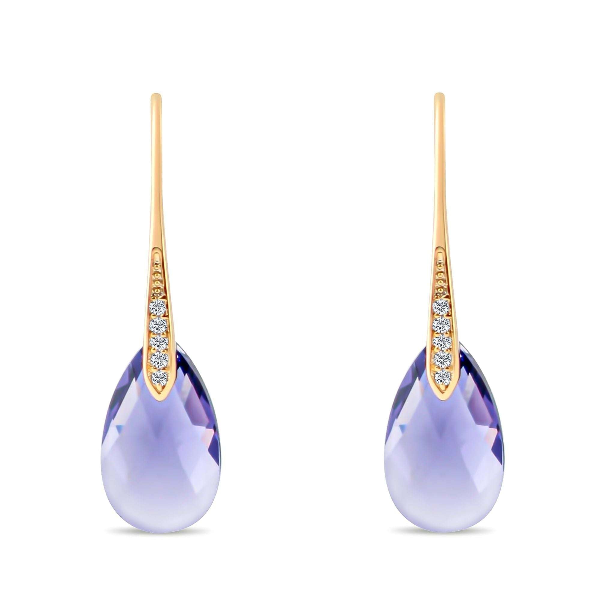Garie auskari ar Swarovski kristālu lillā tonī un akmentiņiem
