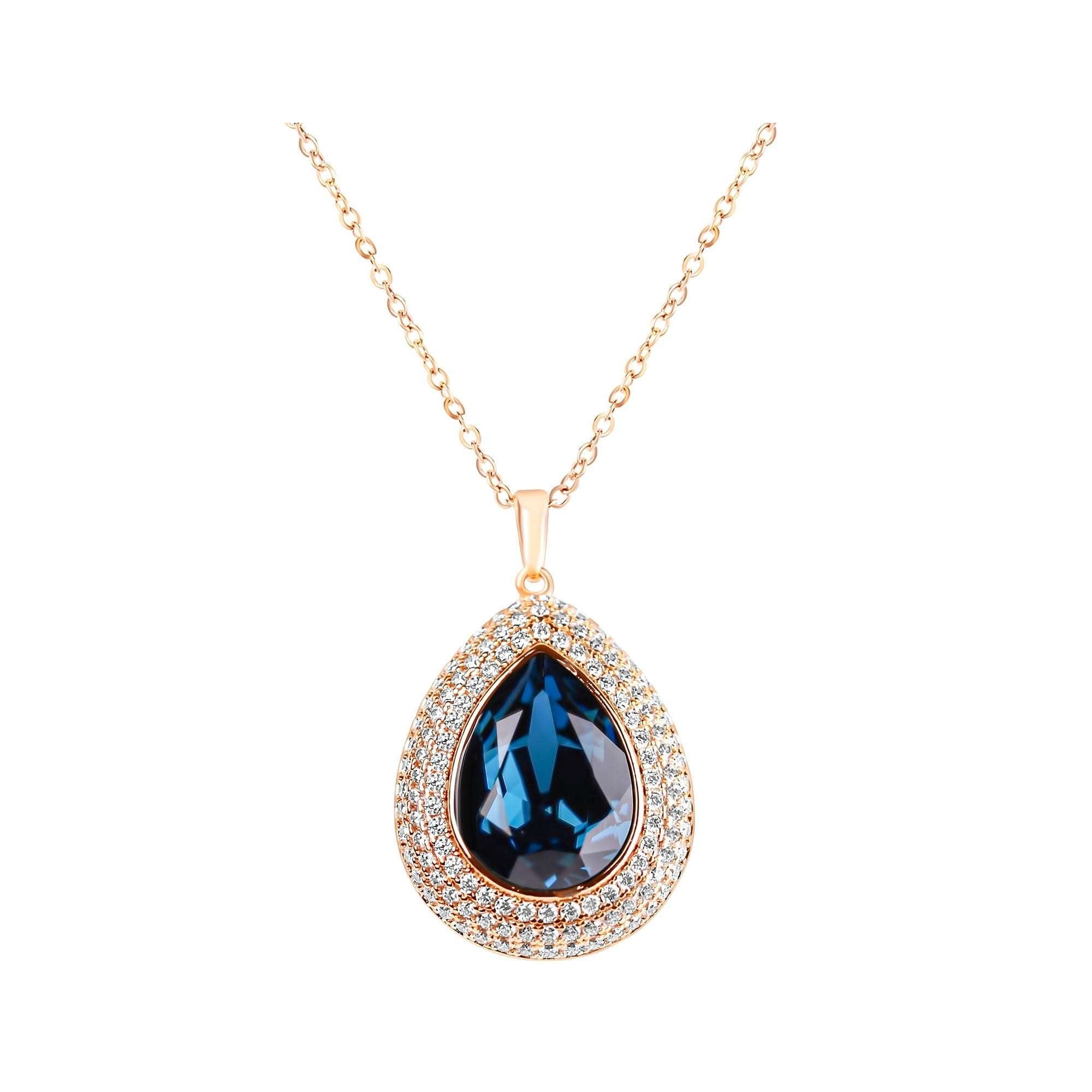 Kaklarota ar zilu Swarovski akmeni un kristāliem, kulona garums 36 mm
