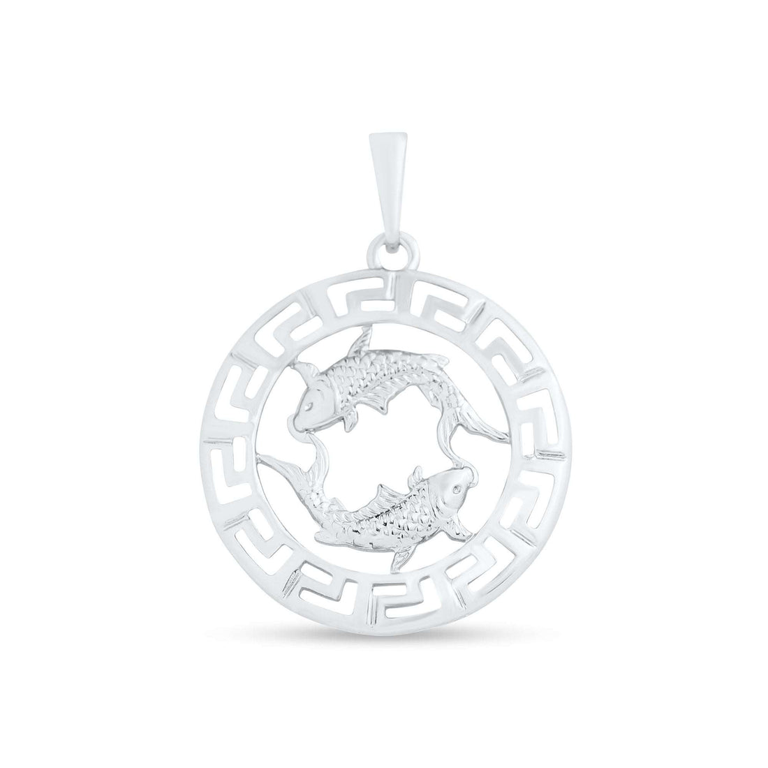 Dvi žuvys ažūriniame rate su meandro apvadu, platinos dangos zodiako pakabukas