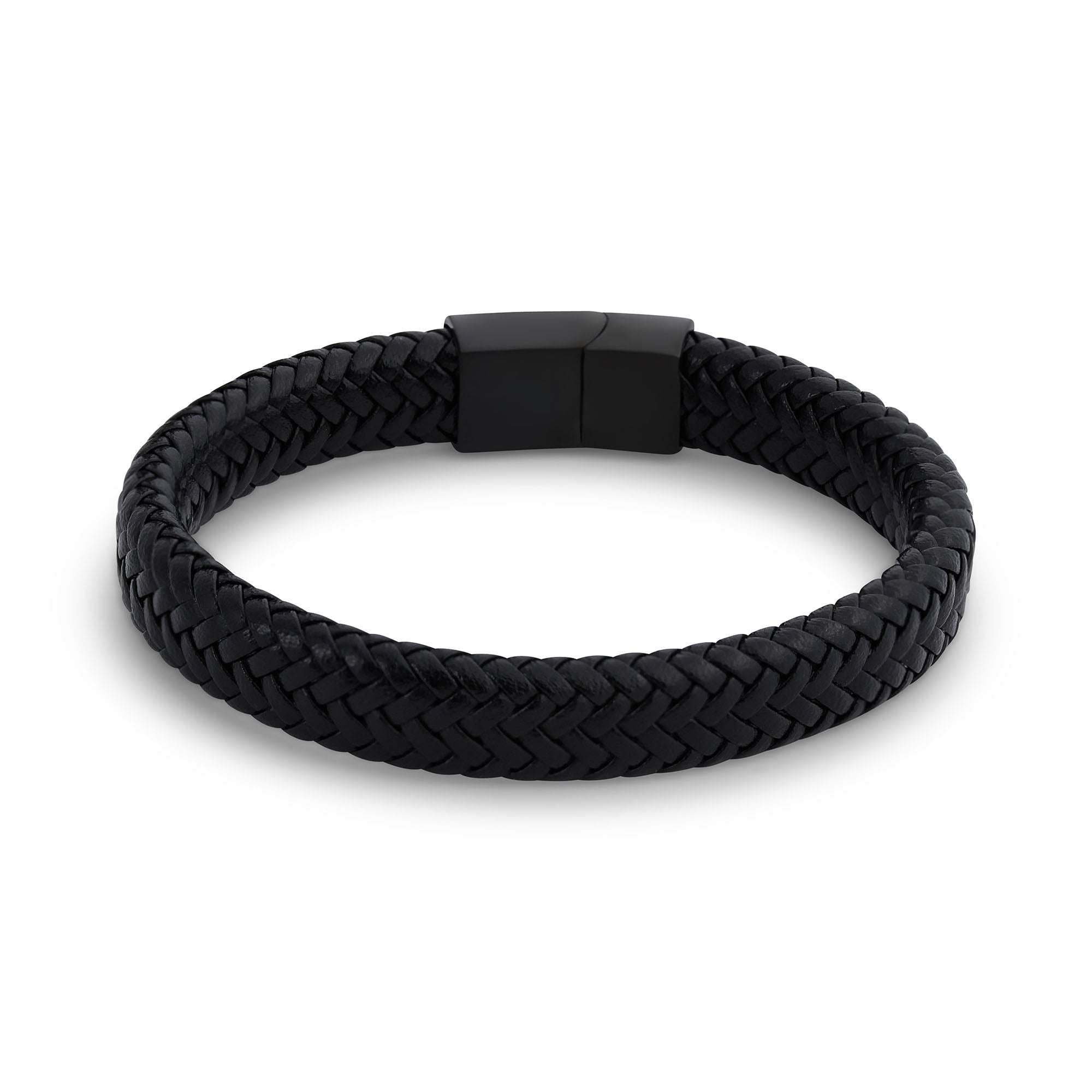 Vīriešu melna pītā ādas rokassprādze ar magnētisko aizdari