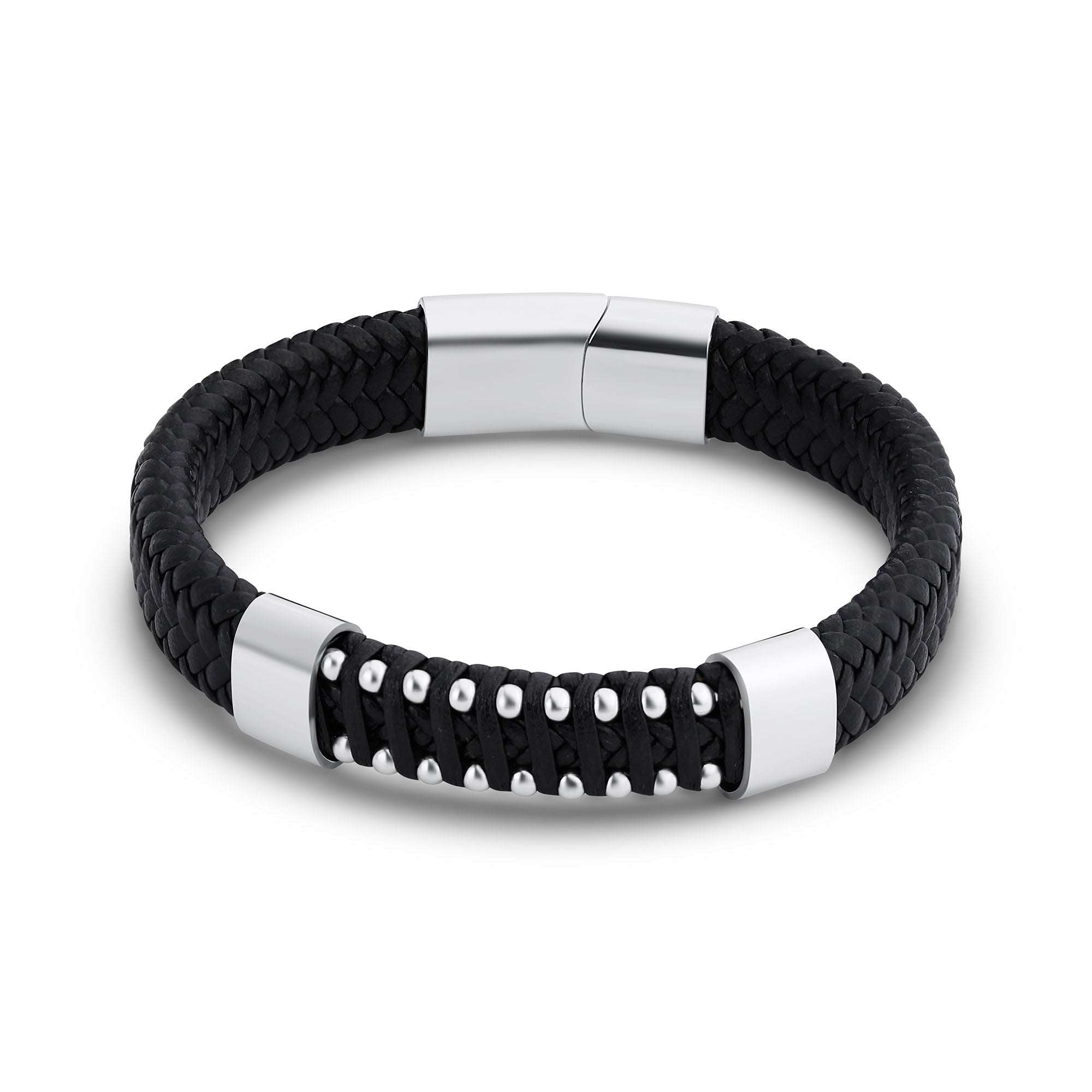 Melna vīriešu rokassprādze ar sudraba akcentiem