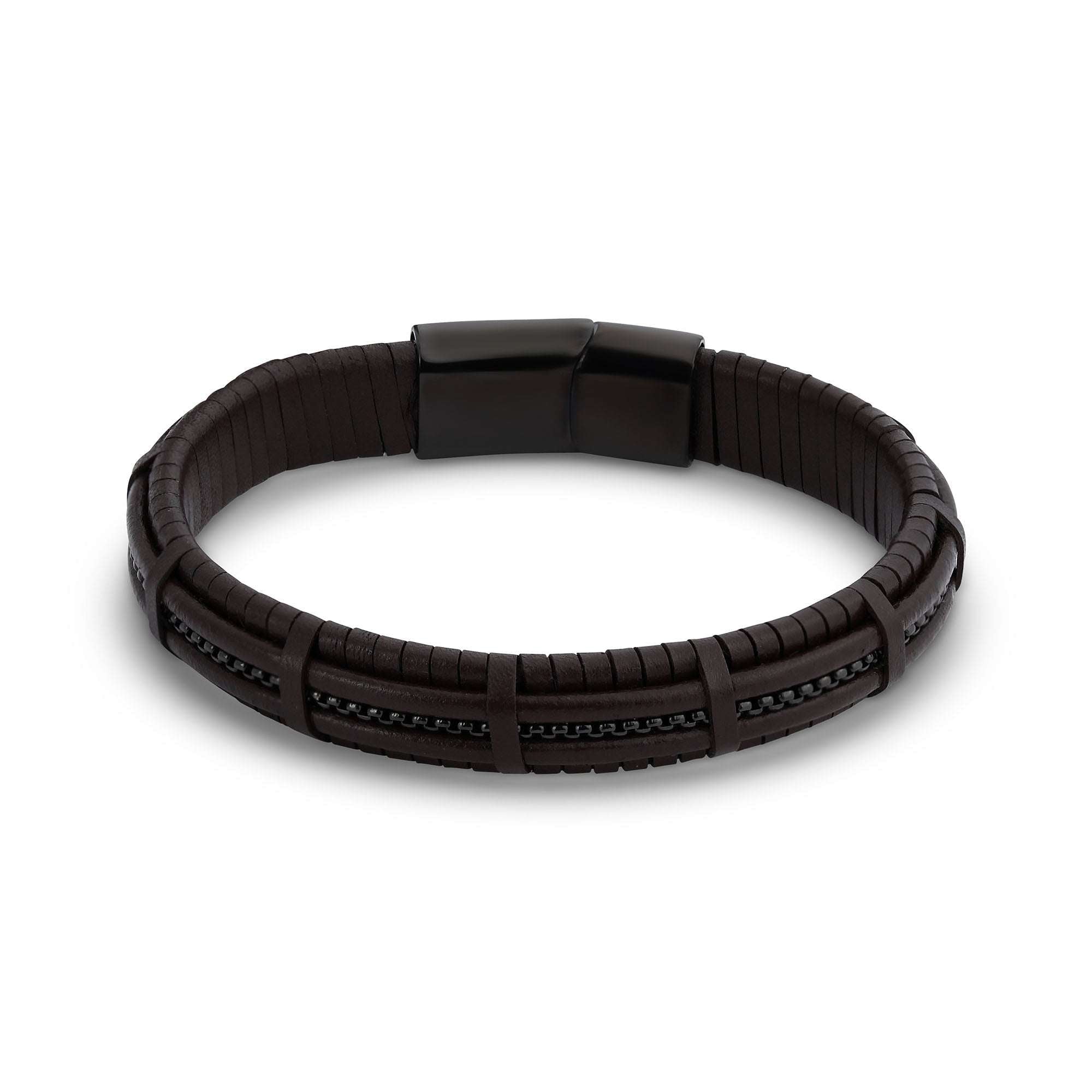 Tumši brūna vīriešu rokassprādze ar ķēdes akcentu