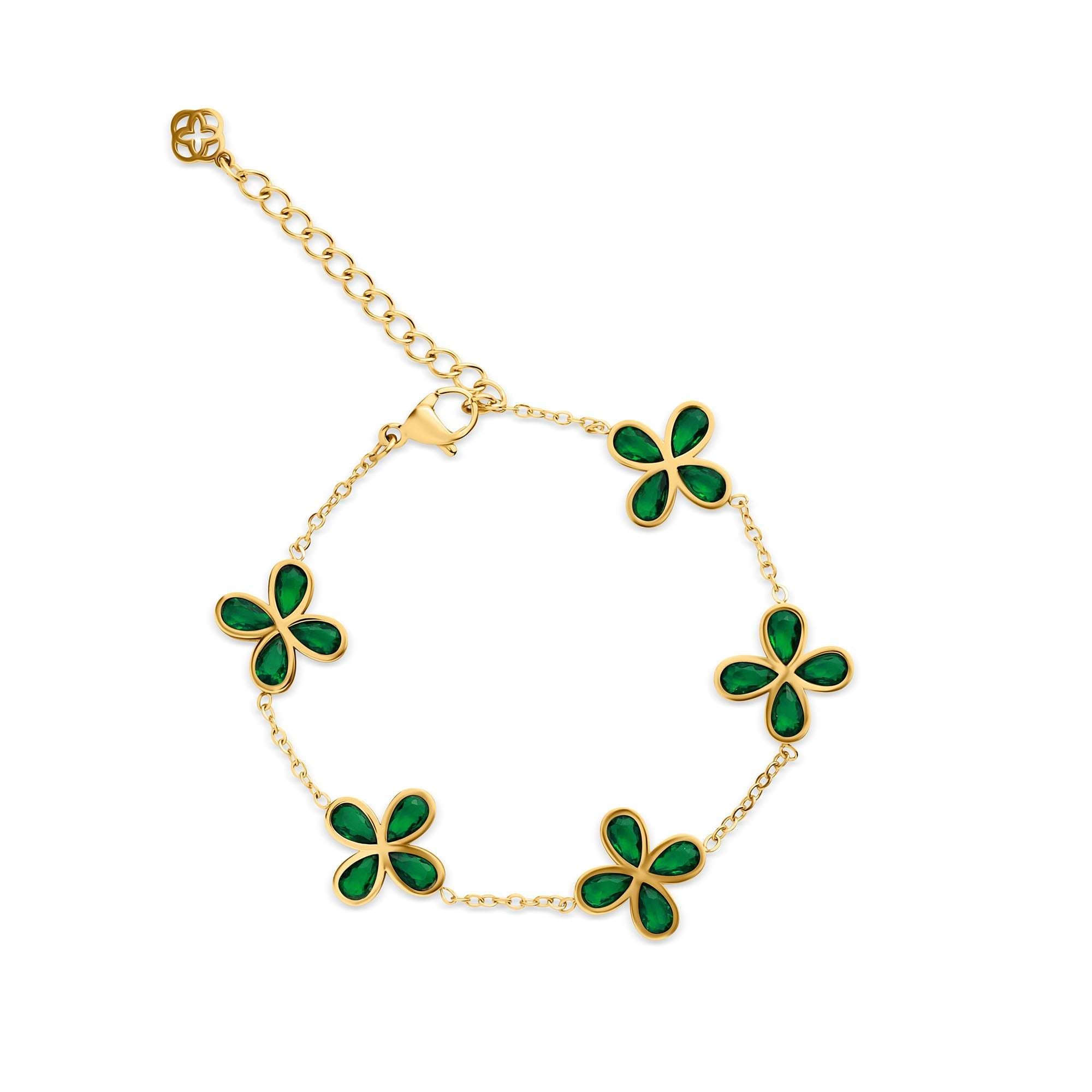 Rokassprādze no medicīniskā tērauda ar pieciem četrlapīšu motīviem