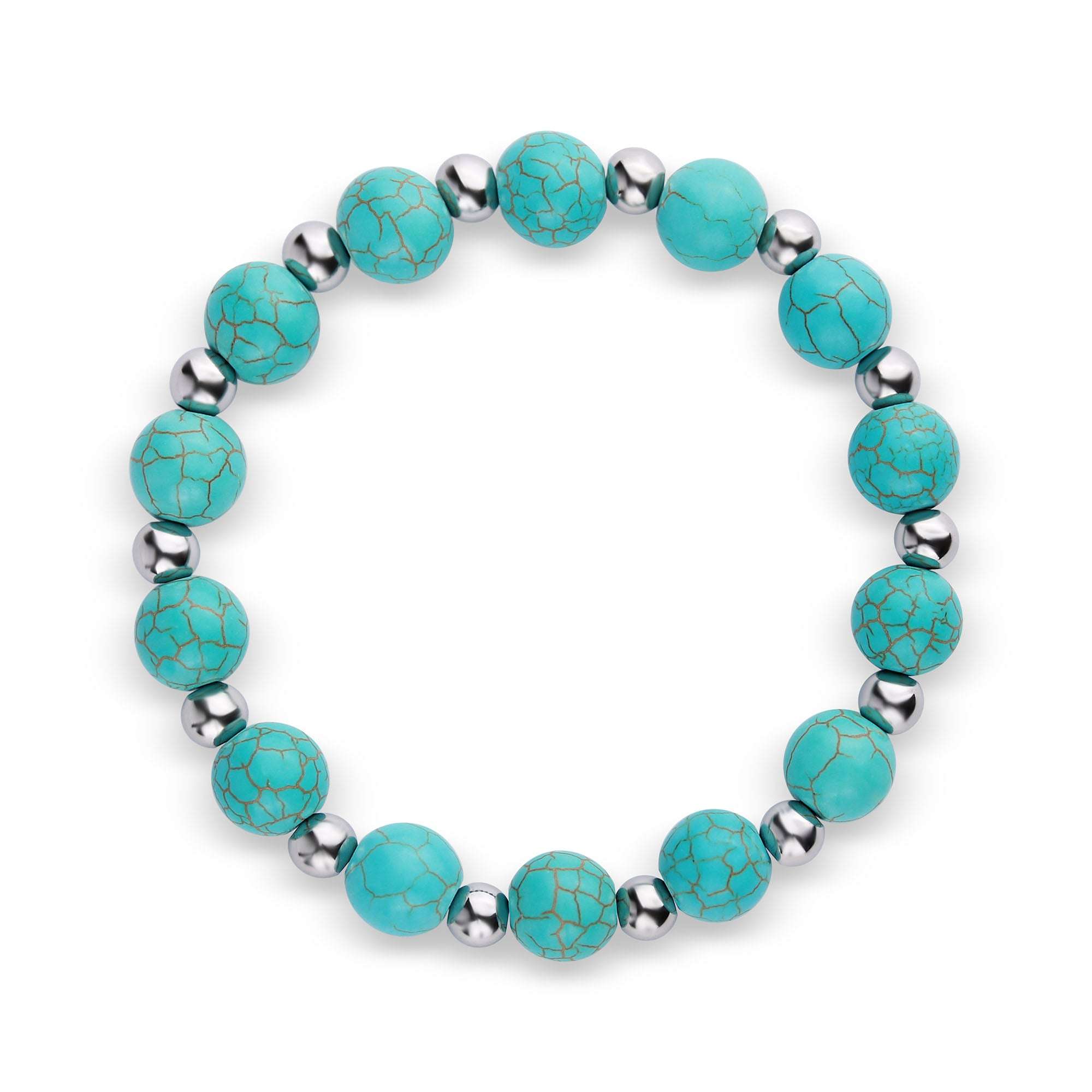 Elastīga rokassprādze ar zilgani krāsotām haulīta pērlēm un tērauda bumbiņām