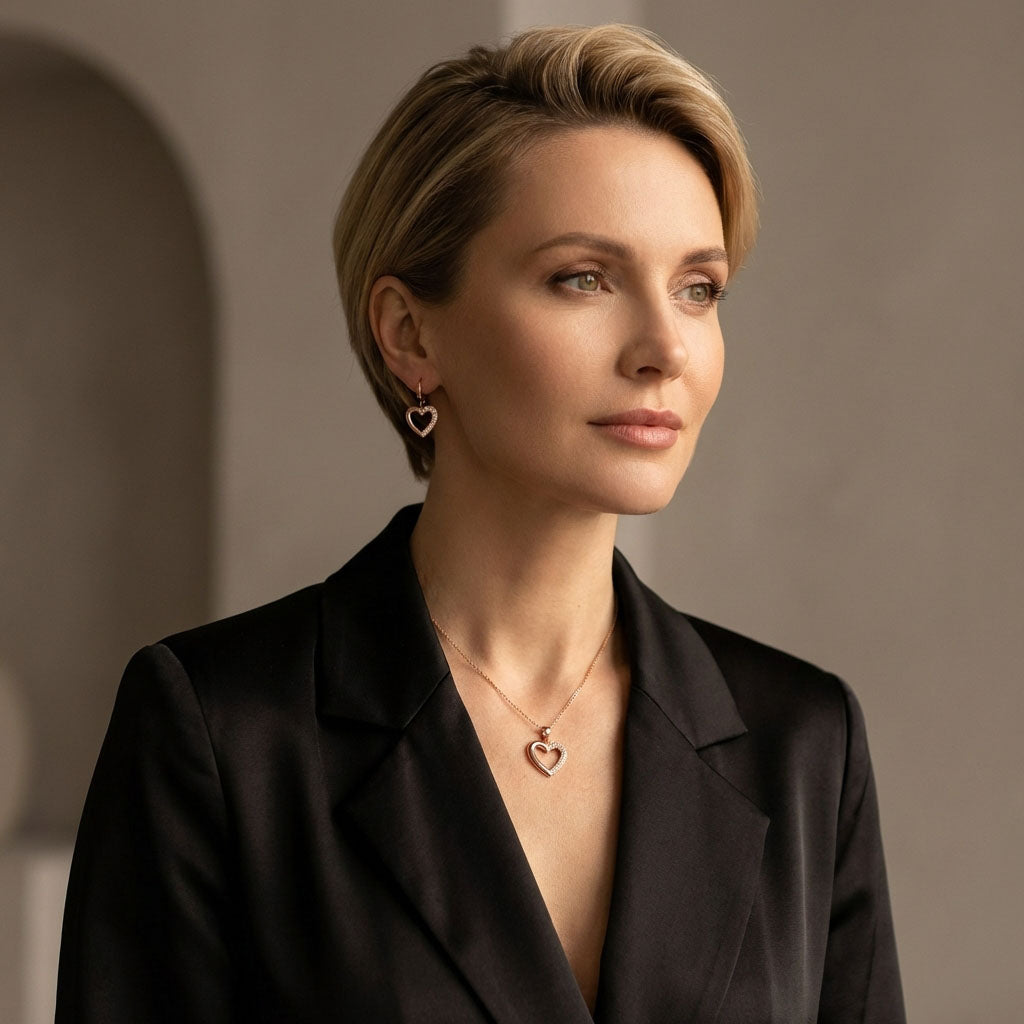 Эффектный комплект украшений с контуром сердца