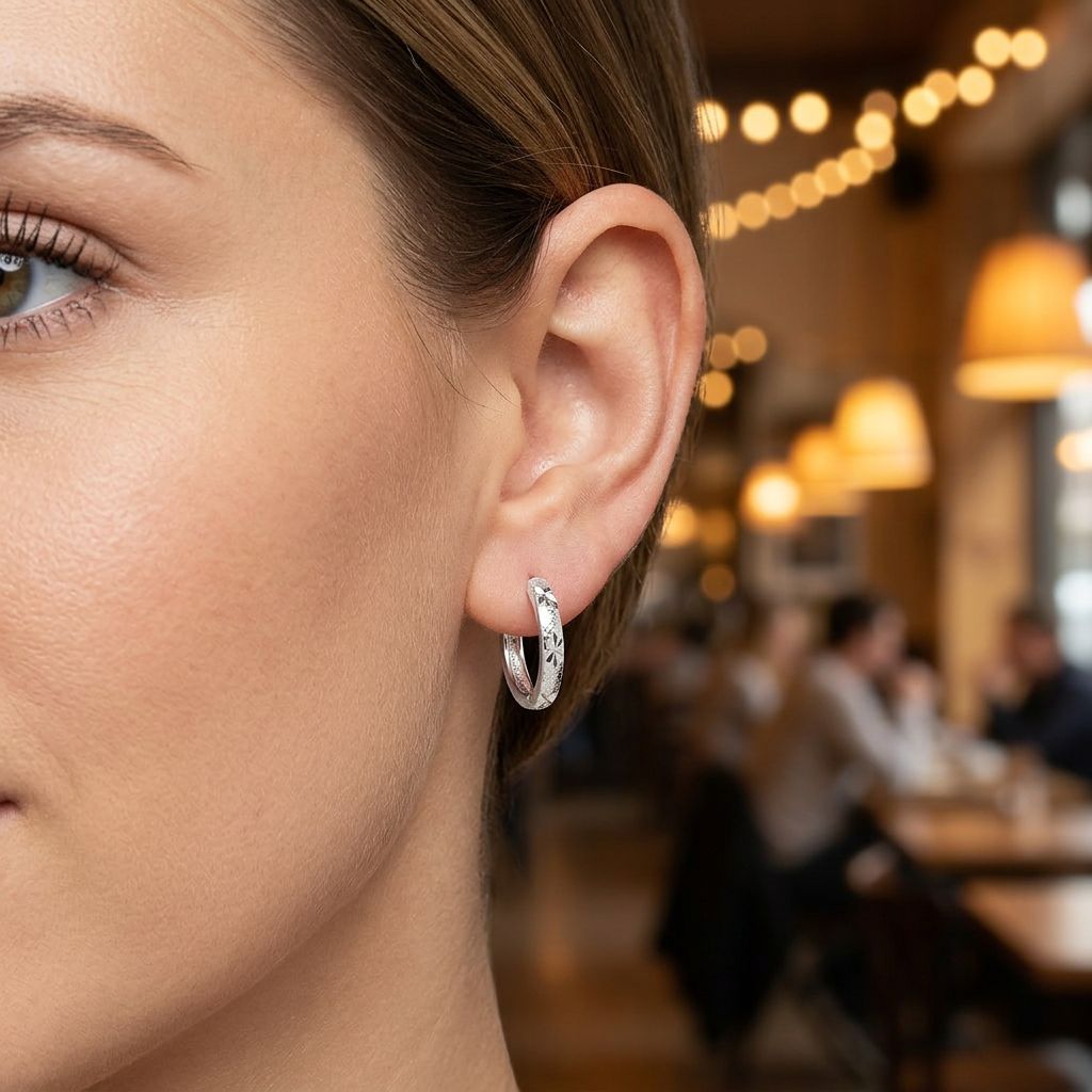 Žiediniai auskarai su žvaigždučių graviravimu