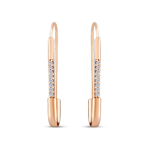 Drošības adatas formas auskari ar baltiem cirkoniem gar taisno malu