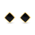 Apzeltīti auskari kvadrāta formā ar melnu emalju – ideāli vakara iziešanai