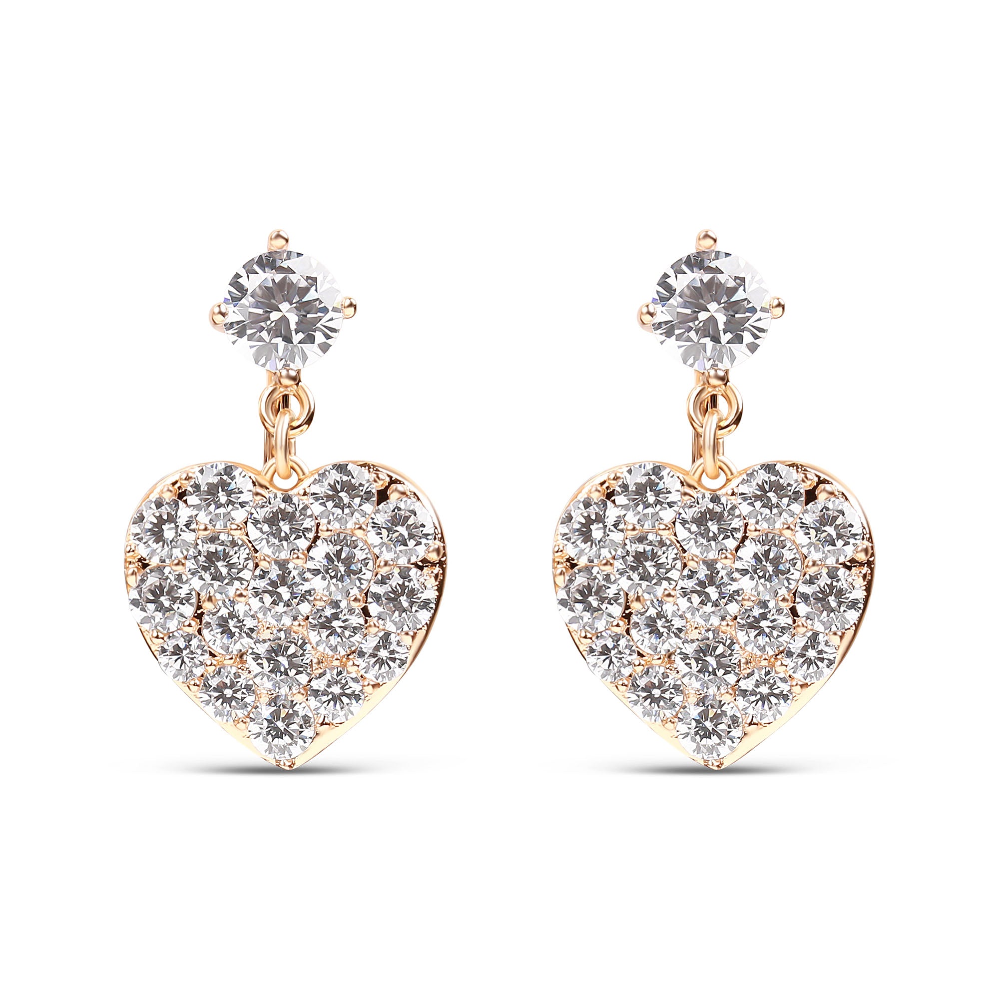 Auskari ar sirds formu un dzirkstošu akmens klājumu