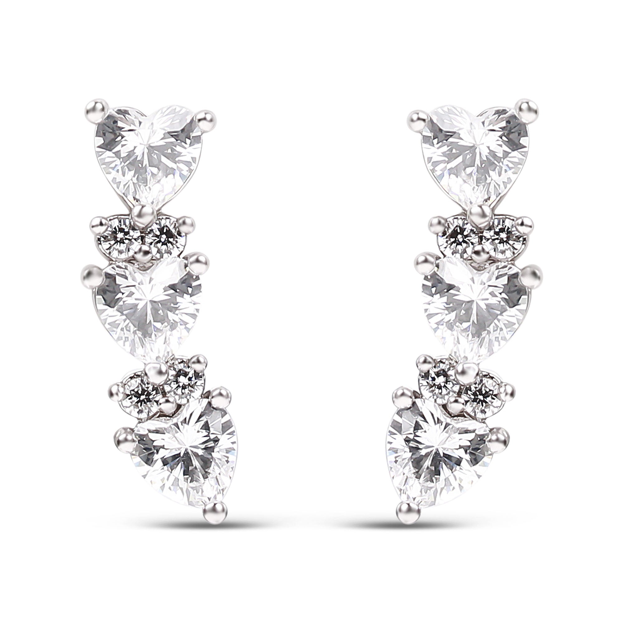 Trīskāršas sirds formas auskari ar cirkoniem