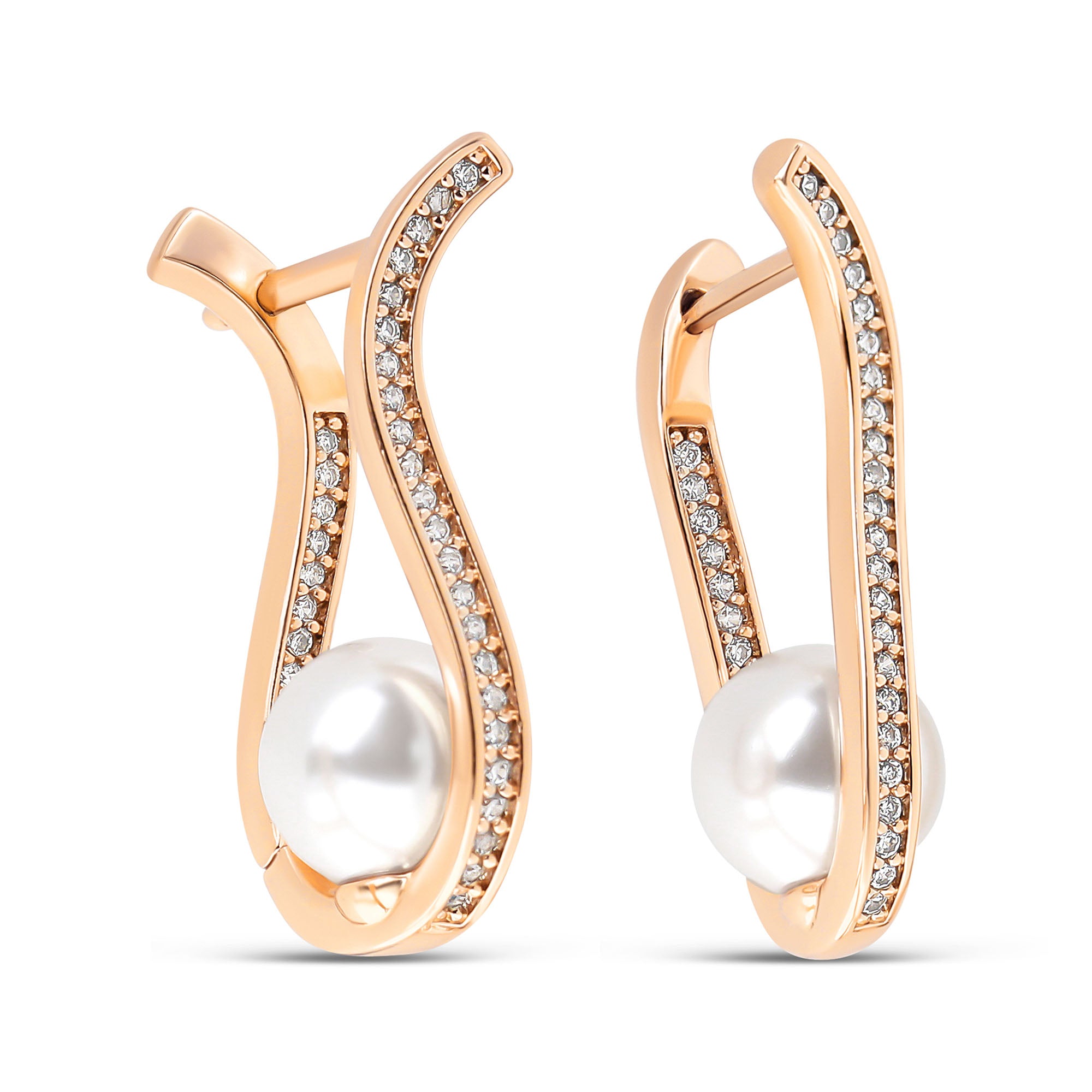 Auskari ar pērli un dzidru akmens joslu