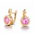 Zelta toņa auskari ar rozā cirkonu un baltiem kristāliem