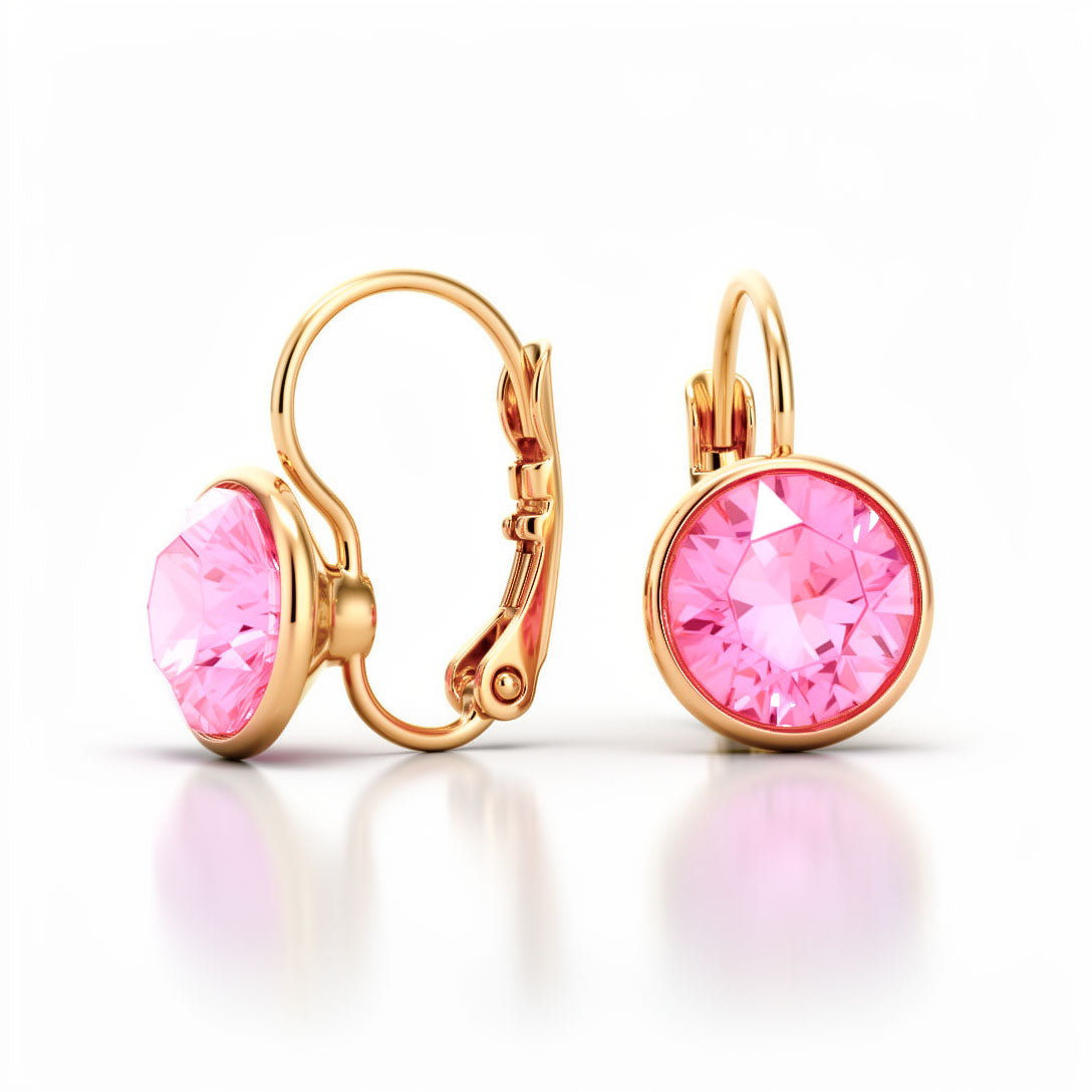 Rozā Swarovski kristālu auskari ar 18K zelta pārklājumu un franču aizdari