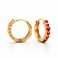 Zelta toņa riņķu auskari ar sarkanām emaljas sirsniņām