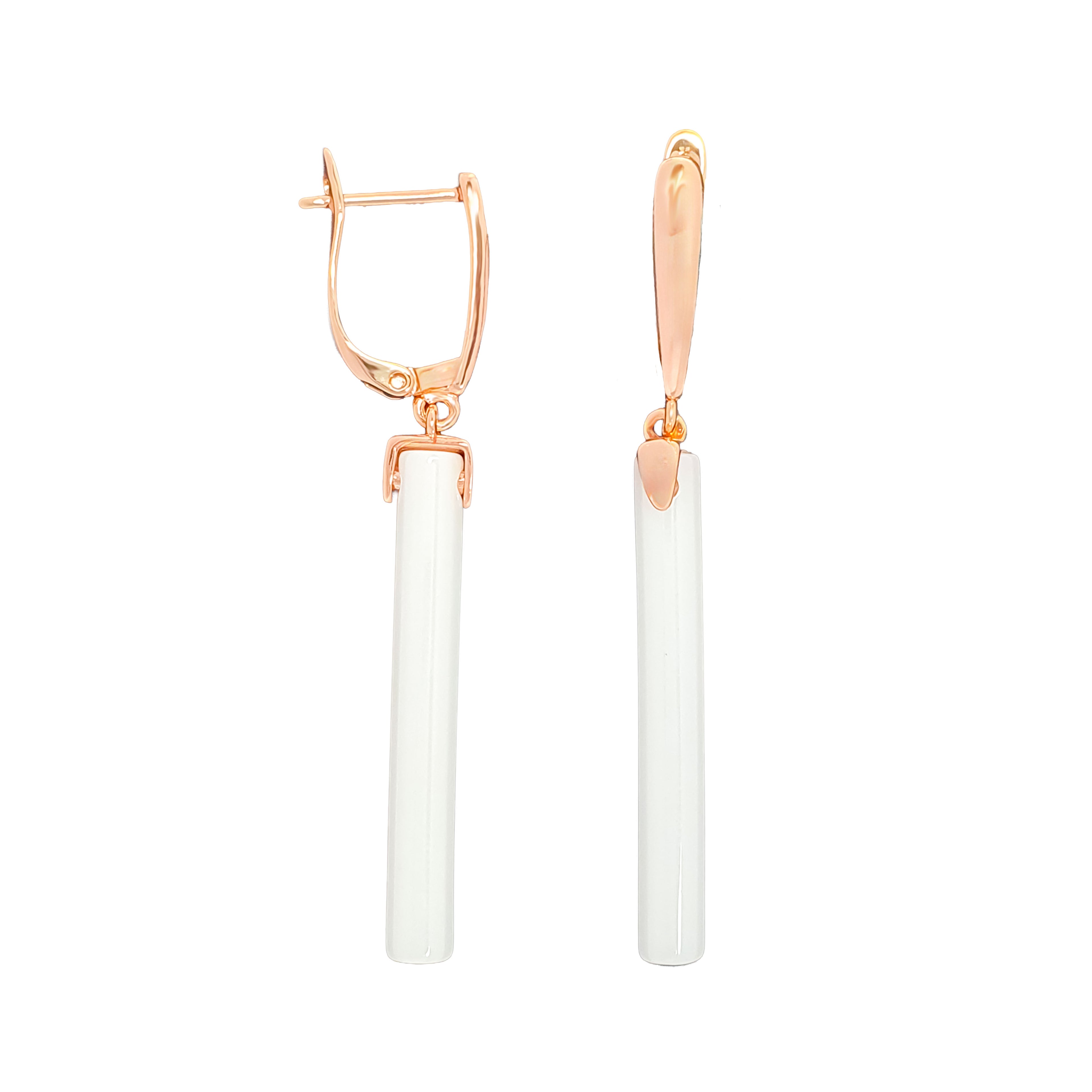 Garie sieviešu auskari ar baltiem keramikas cilindriem un 18K zelta apdari