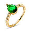 18k zelta gredzens ar zaļu bumbierveida akmeni un smalkiem sānu akcentiem