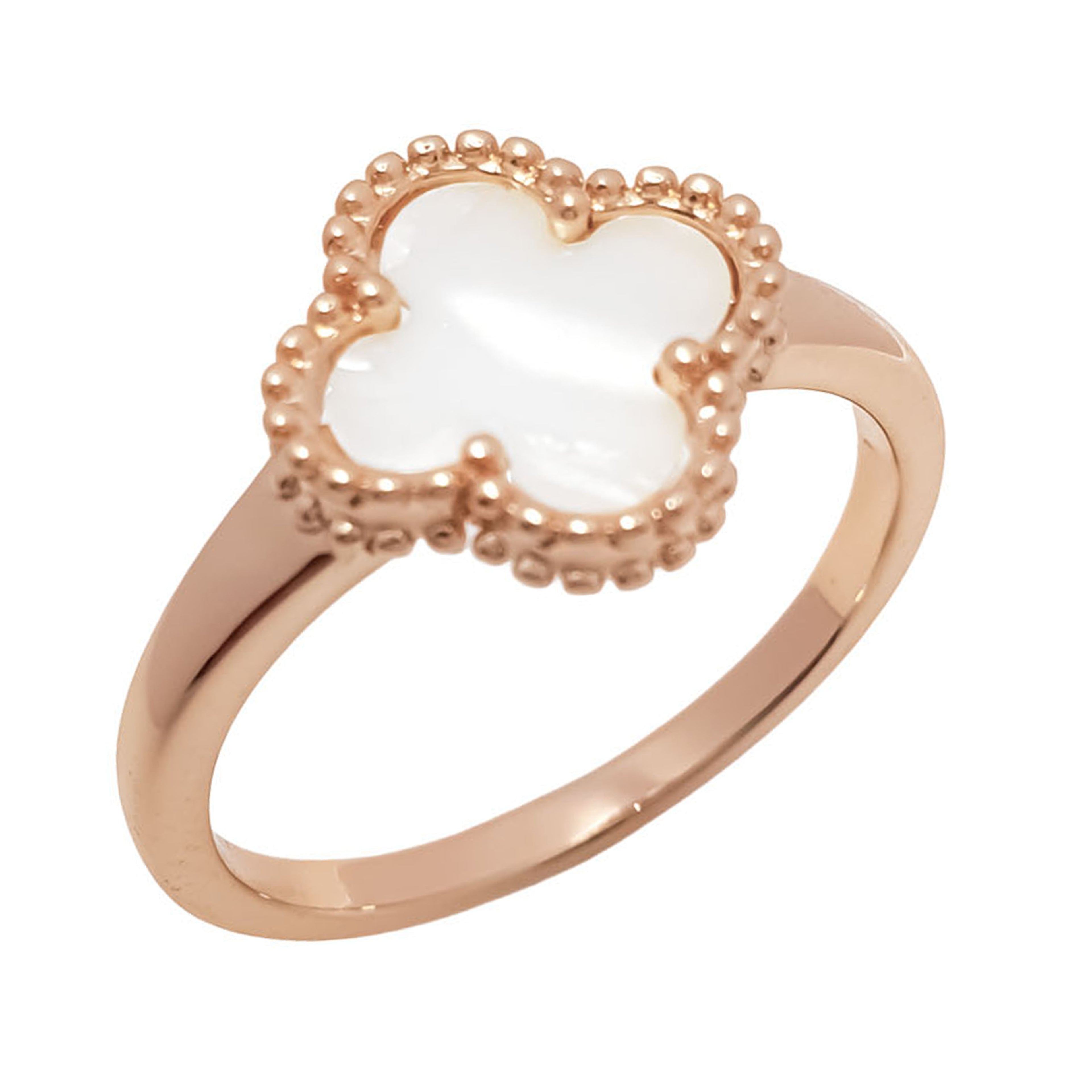 Gredzens ar baltu āboliņa emalju zelta tonī