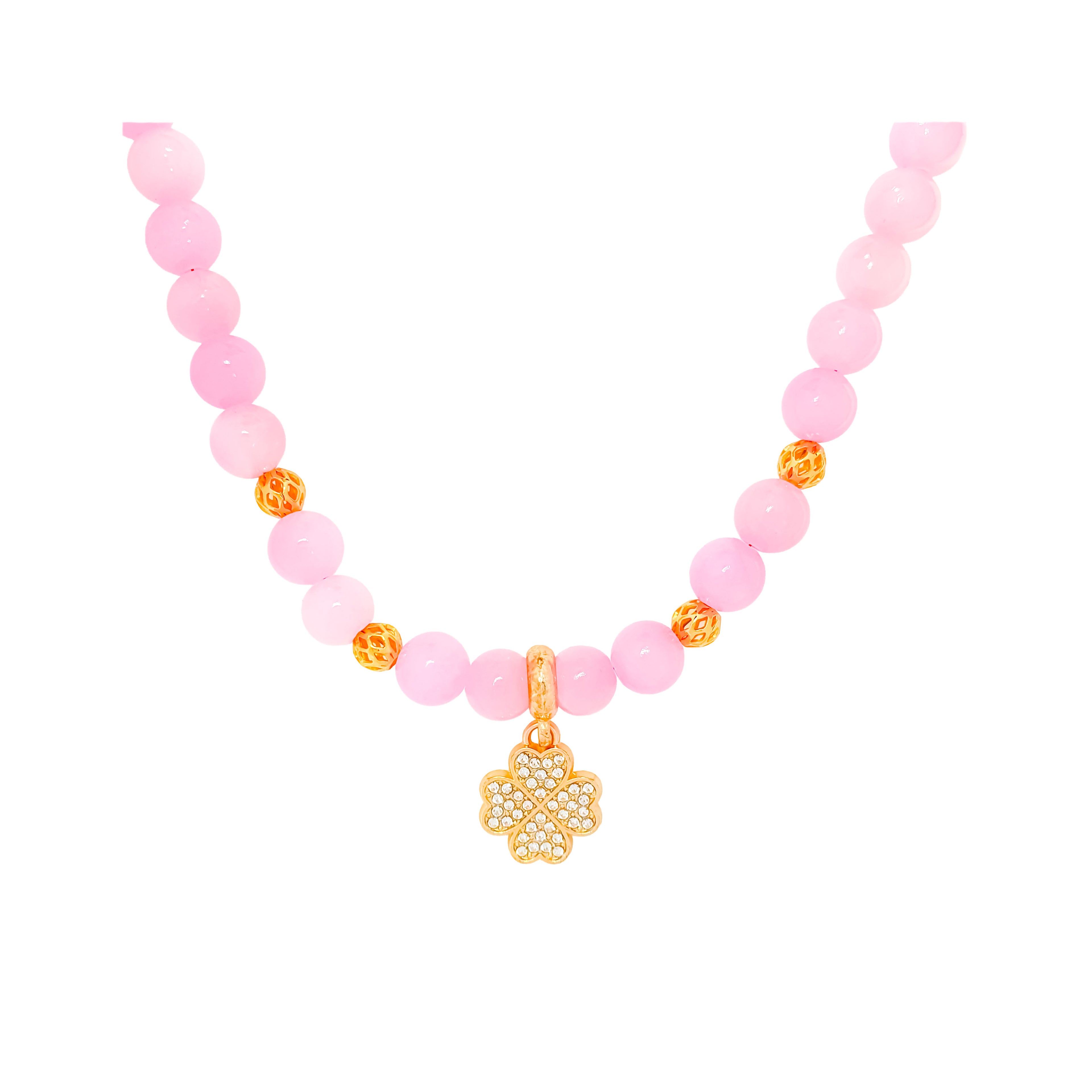 Krāsota žadeīta kaklarota ar četrlapu simbolu centrā