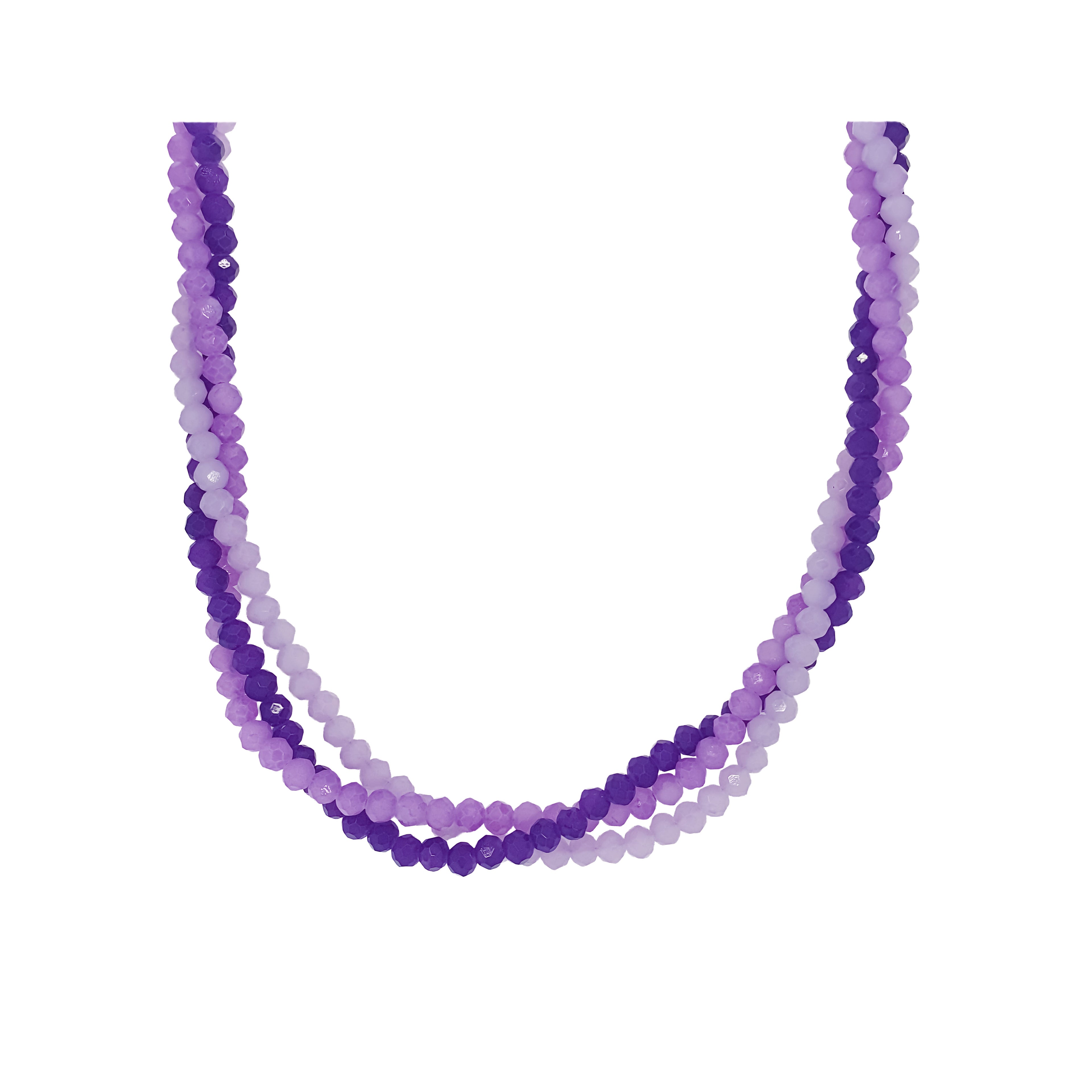 Kaklarota no trim violetu toņu lodīšu rindām