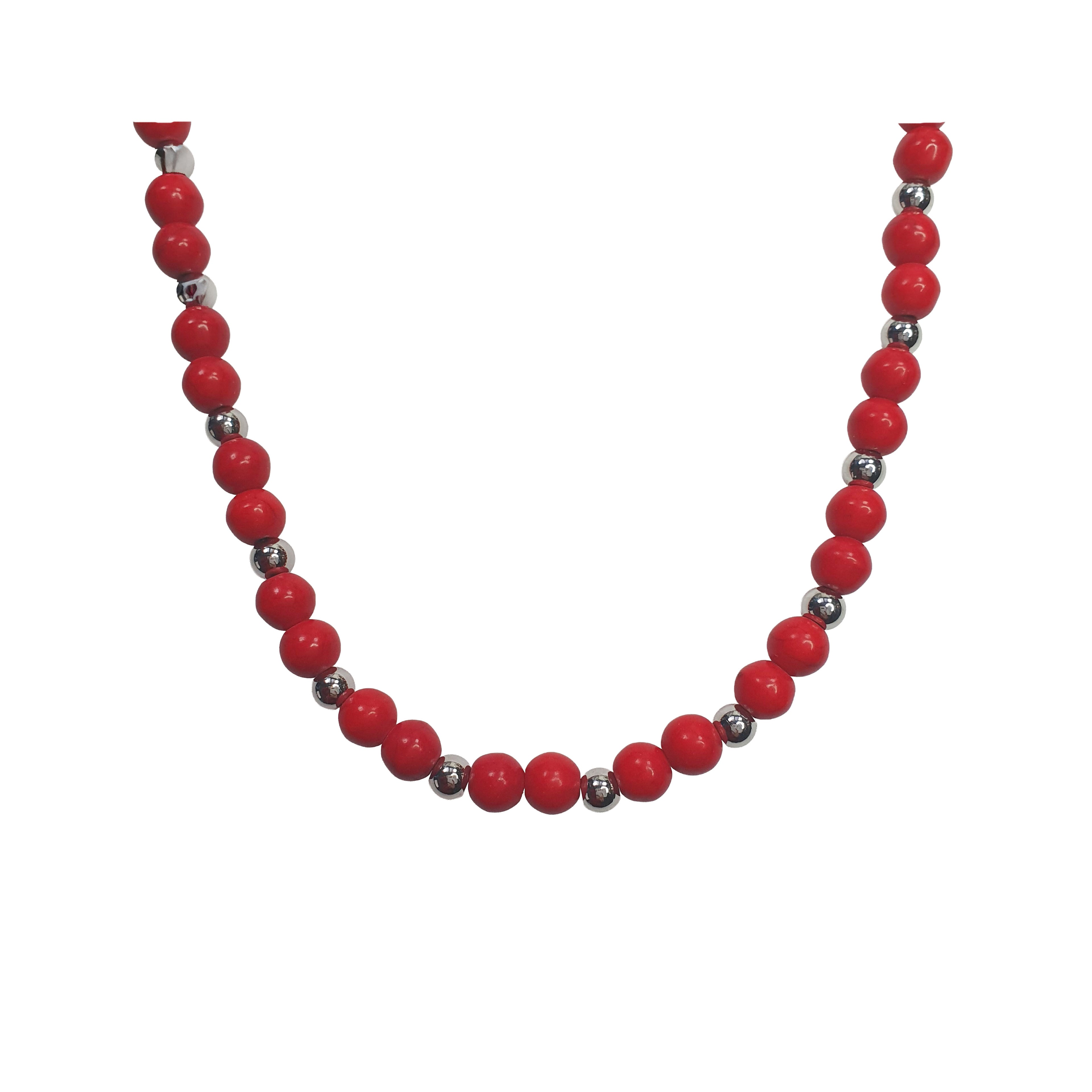 Sarkana haulīta imitācijas akmeņu kaklarota ar medicīniskā tērauda detaļām