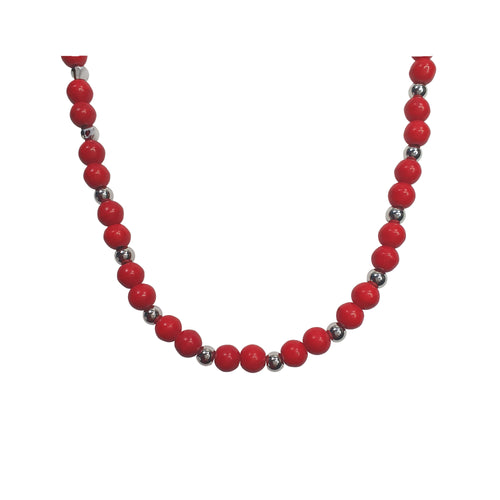 Sarkana haulīta imitācijas akmeņu kaklarota ar medicīniskā tērauda detaļām