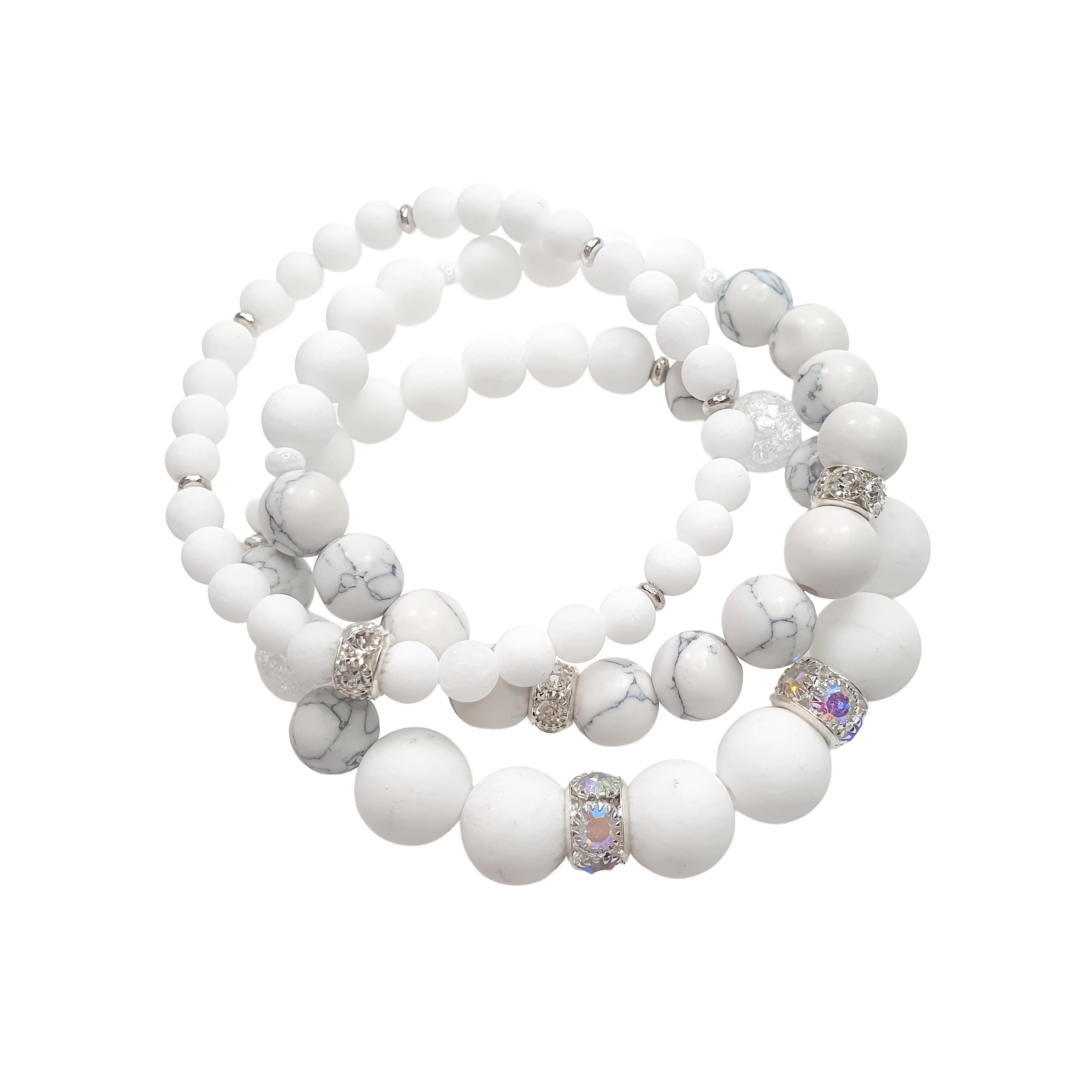 Trīs balta akmens rokassprādžu komplekts