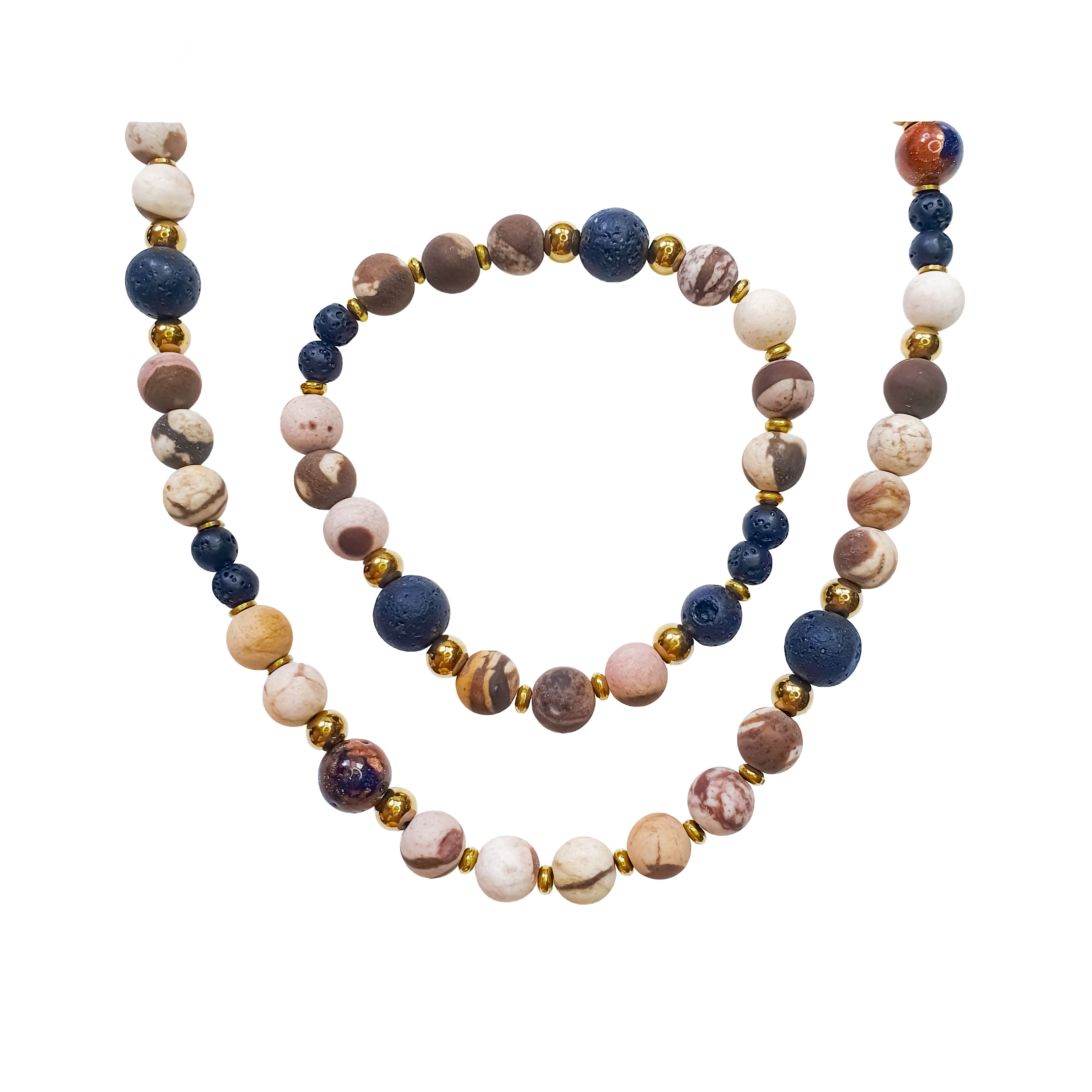 Dabīgo akmeņu komplekts ar raibo jaspisu, poraino lavas akmeni