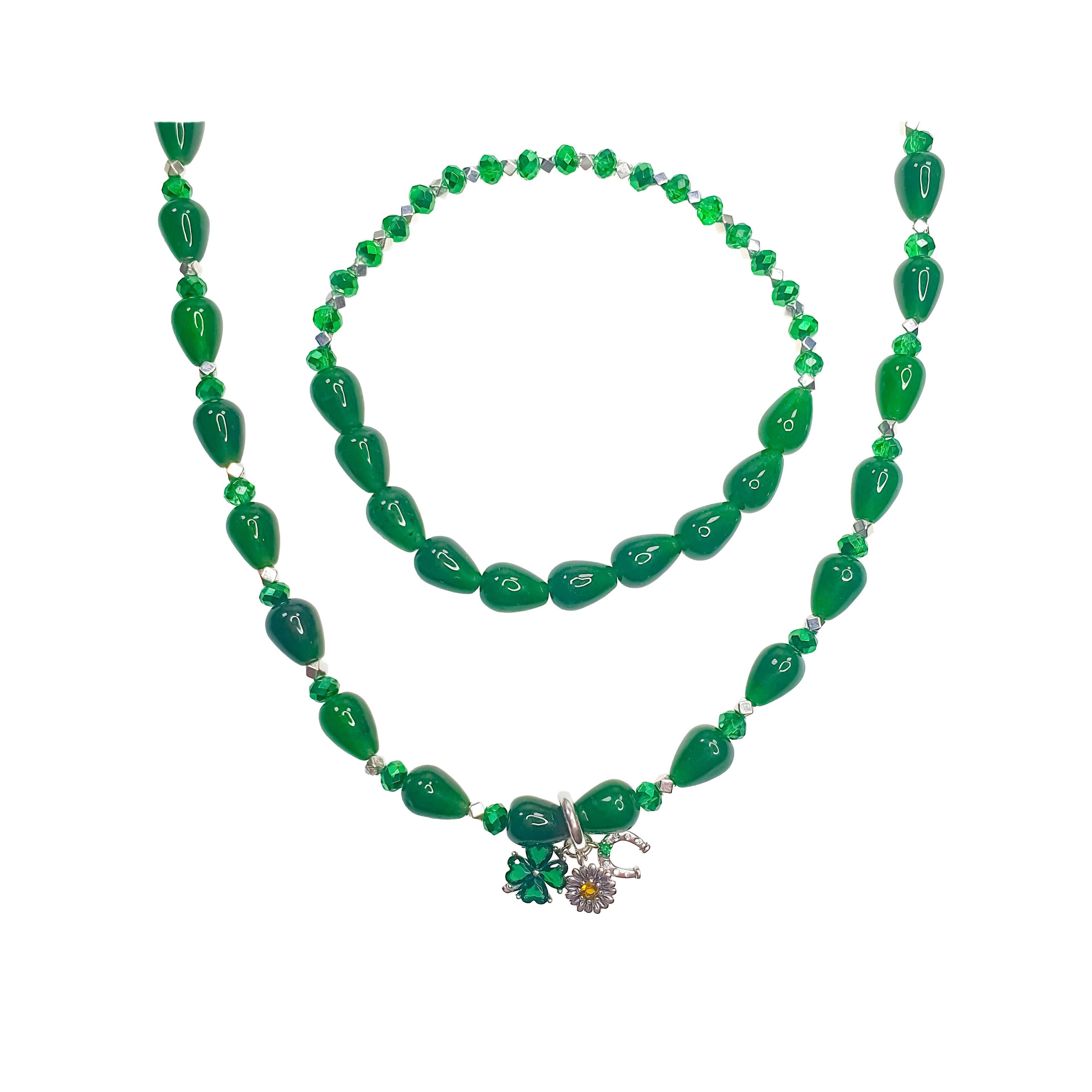 Kaklarota un rokassprādze ar stikla elementiem