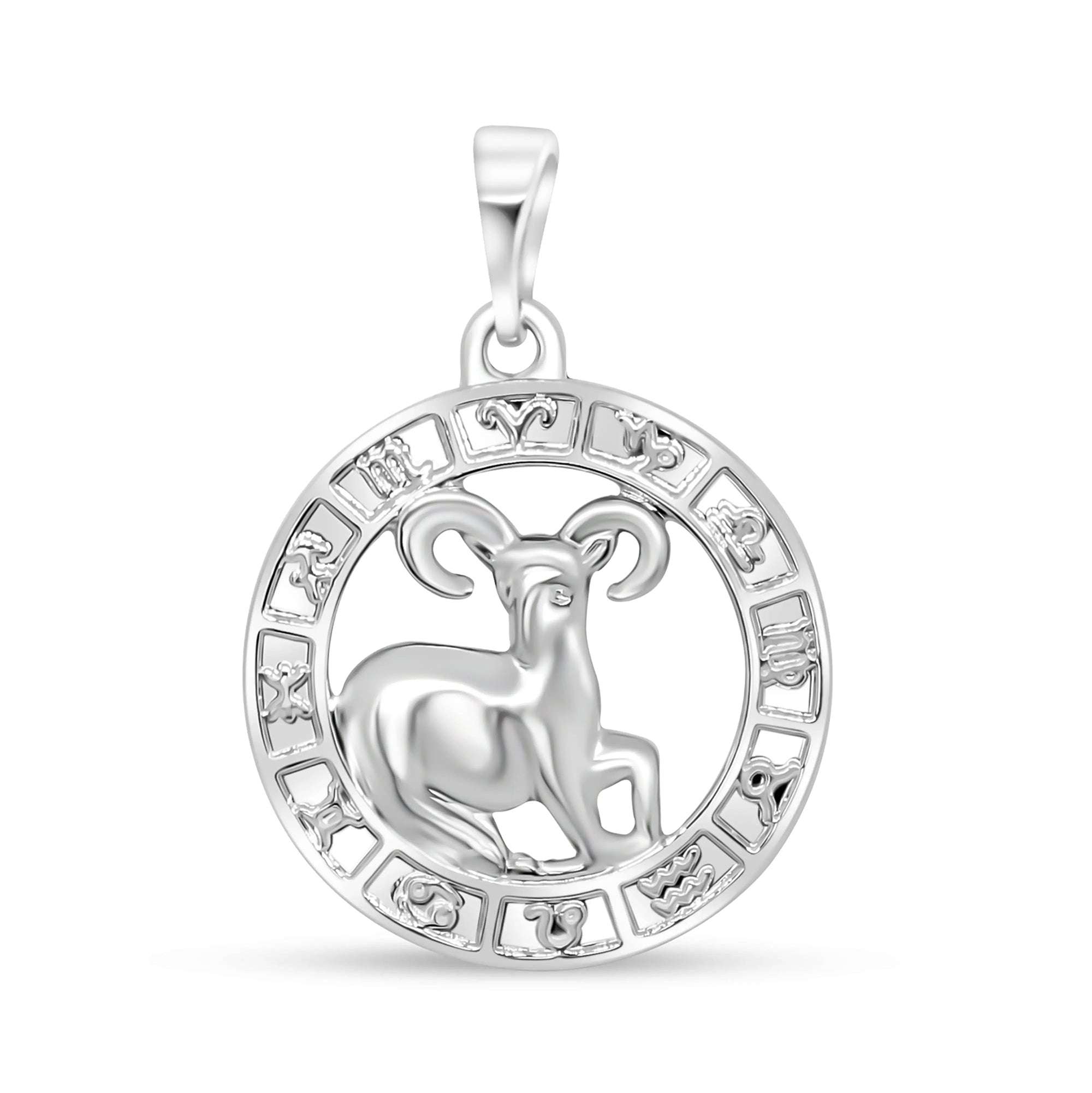 Sudraba toņa zodiaka kulons ar Auna zīmi un pilnu zodiaka apli
