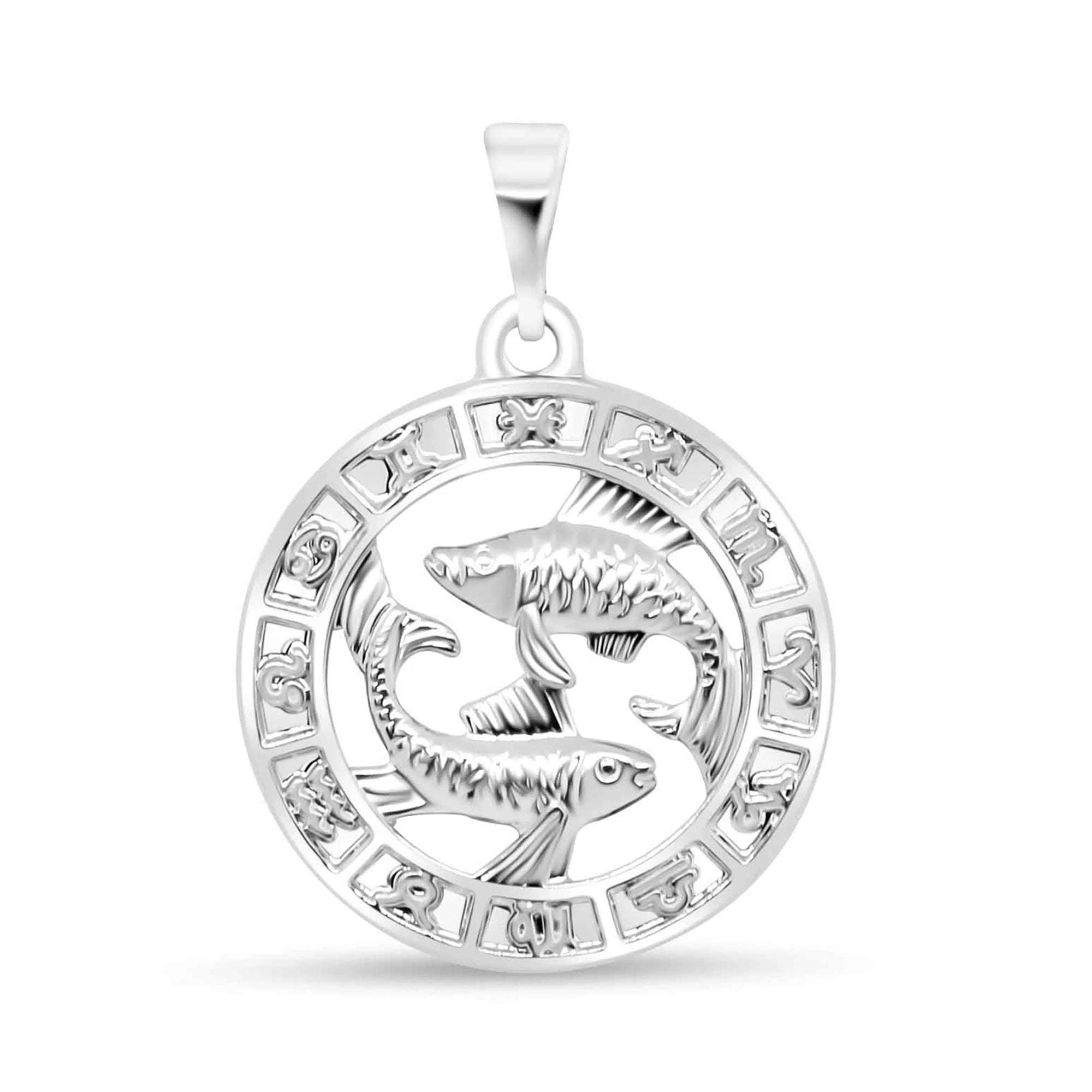 Sudraba toņa zodiaka kulons ar Zivju zīmi un pilnu zodiaka apli