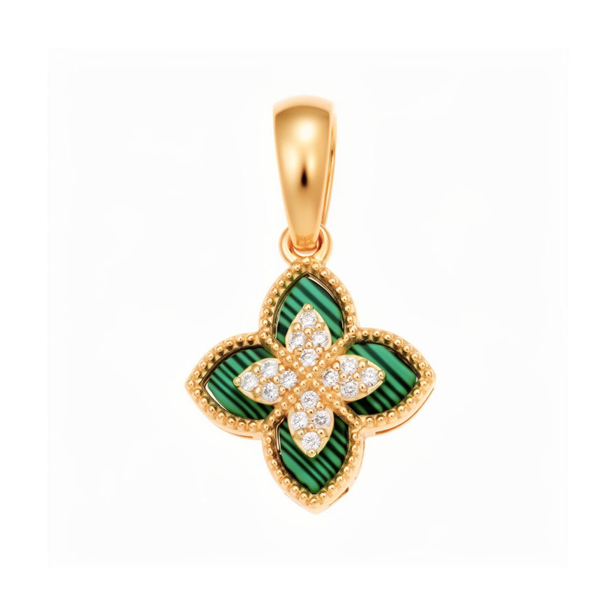 Зелёный кулон с цирконами в форме клевера