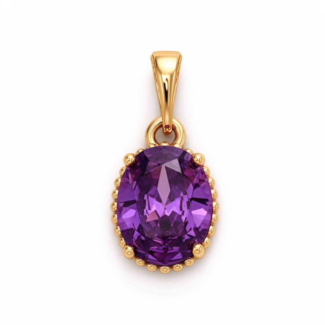 Violets ovāls cirkona kulons ar reljefainu 18K zelta pārklājuma ietvaru