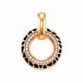 Zelta krāsas kulons ar melnas emaljas leoparda rakstu un cirkonu apli