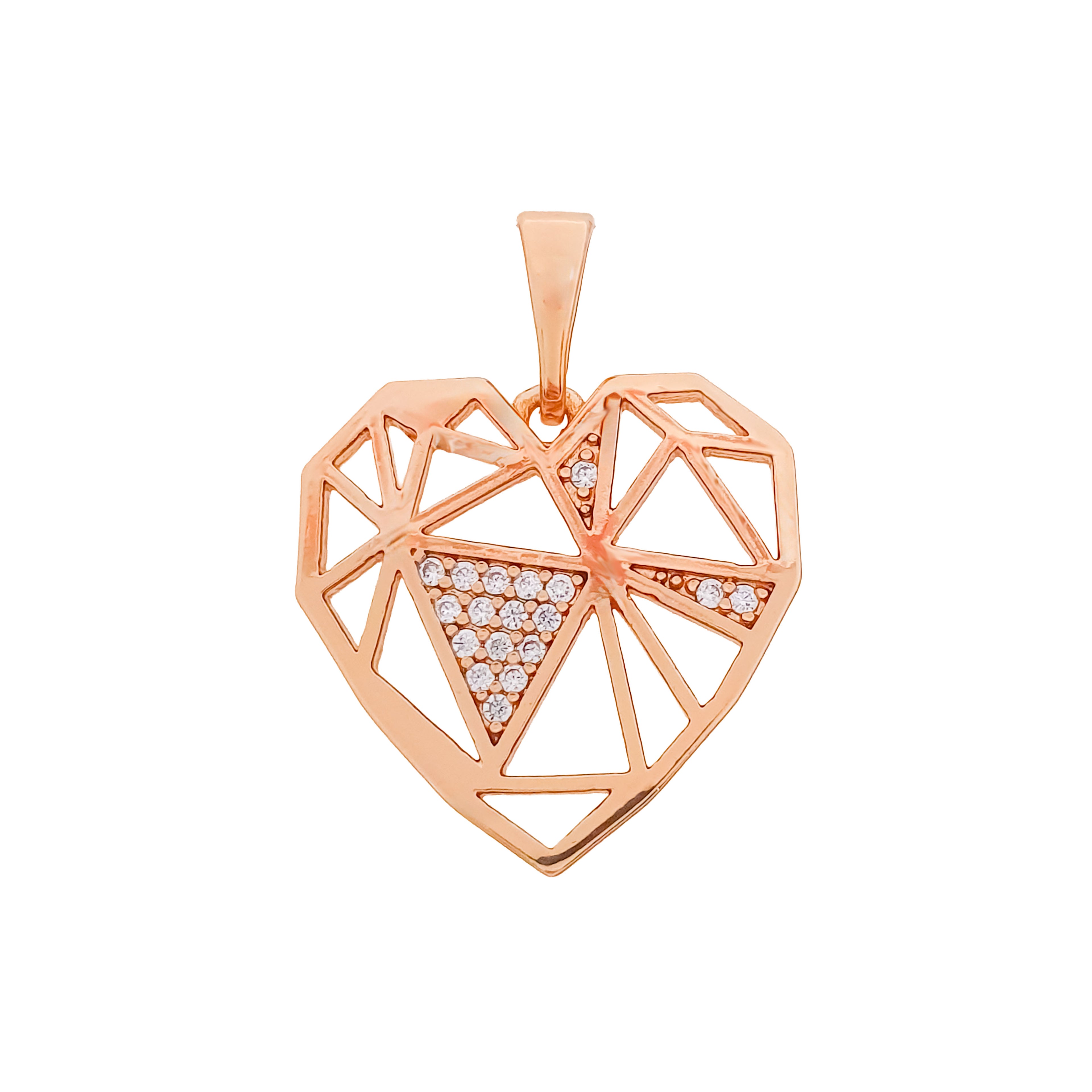 Sirds formas kulons ar baltiem cirkoniem zelta krāsā