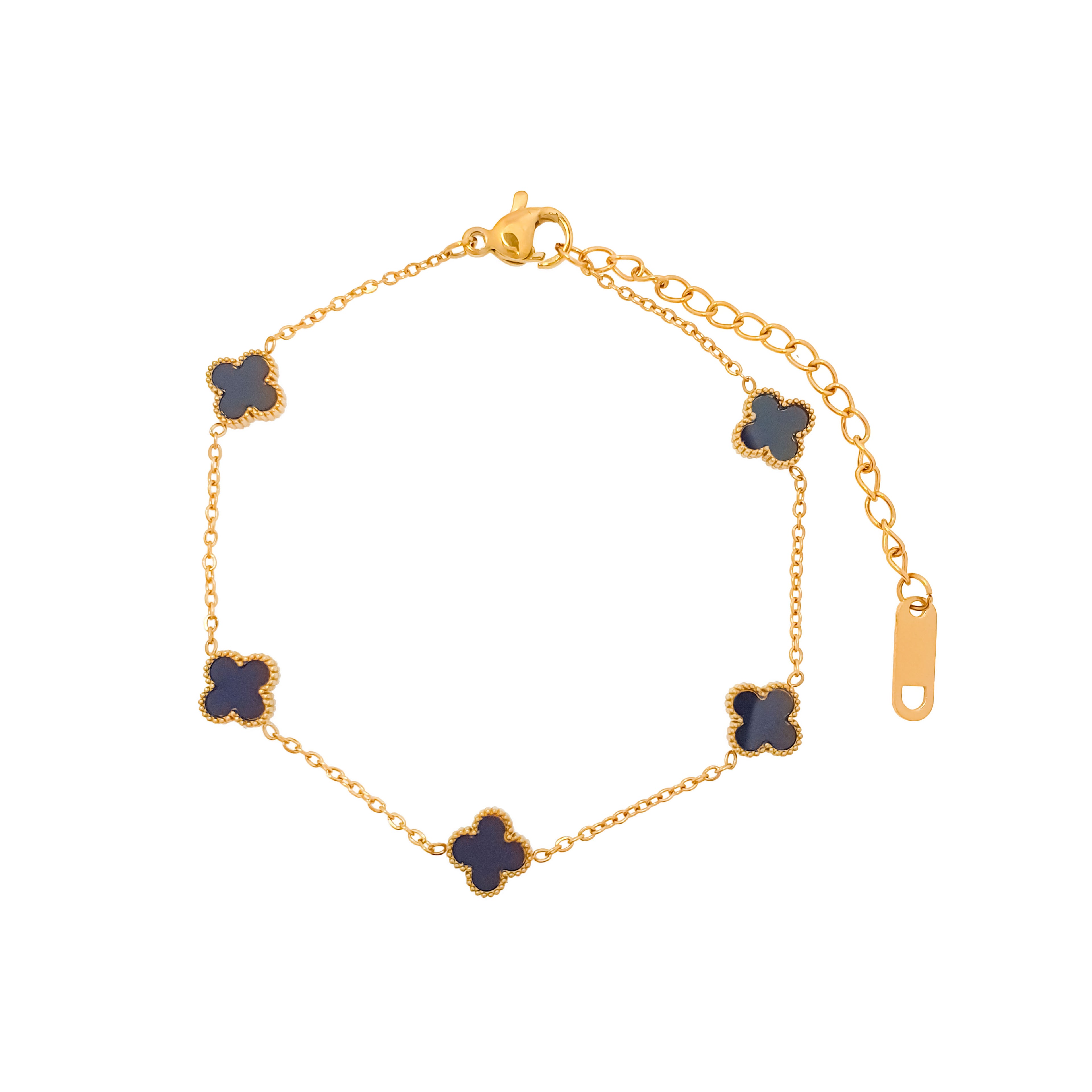 Rokassprādze ar melnu emalju un āboliņa formas dekoru