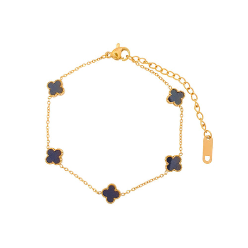 Rokassprādze ar melnu emalju un āboliņa formas dekoru