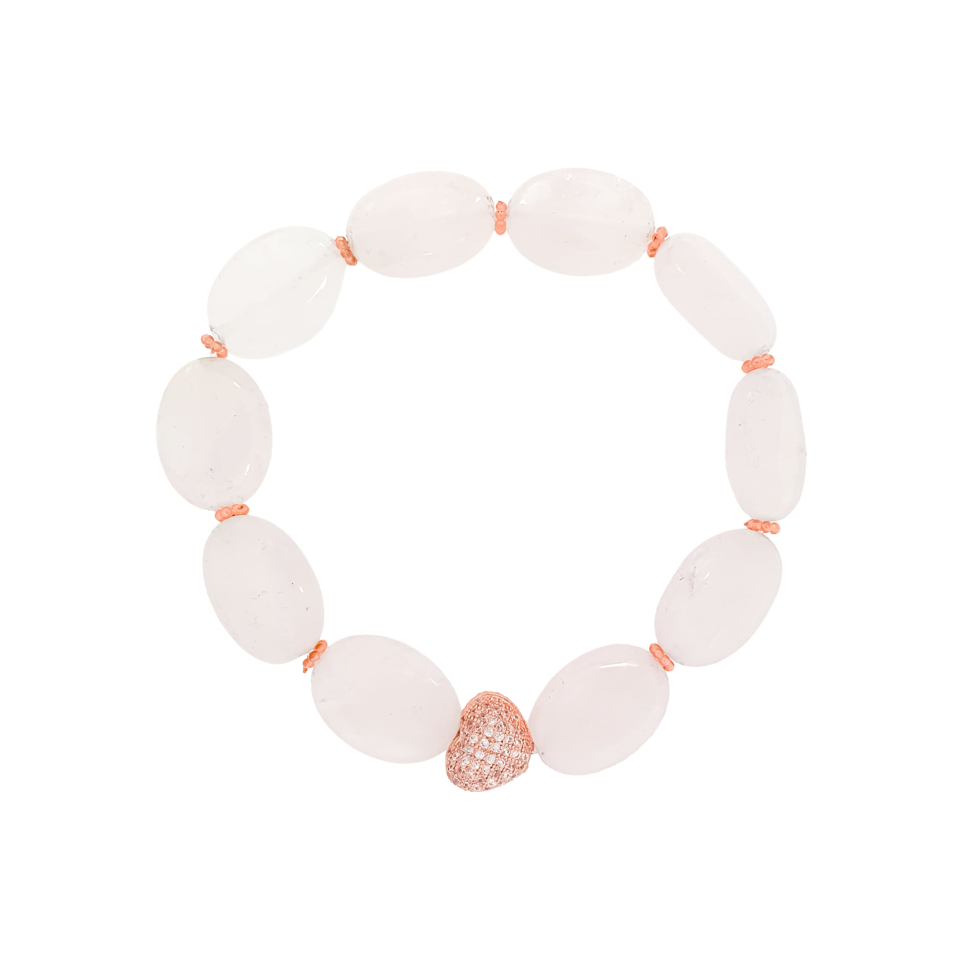 Dabīgā kvarca rokasspradze ar rozā zelta toņa sirds kulonu un smalkām starplikām