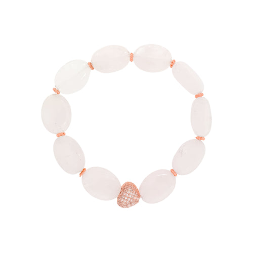 Dabīgā kvarca rokasspradze ar rozā zelta toņa sirds kulonu un smalkām starplikām