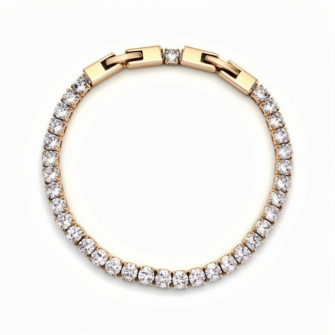 Zelta krāsas rokassprādze ar vienu rindu mirdzošu apaļu cirkona akmeņu